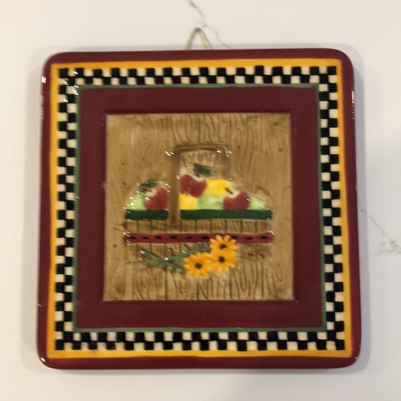 🎄Vintage  Debbie Mumm fruit trivet wall plaque square 6” EUC - Picture 6 of 6